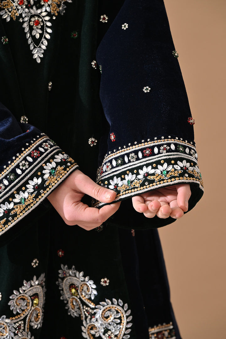 Midnight Navy Embroidered Velvet Kurta Set