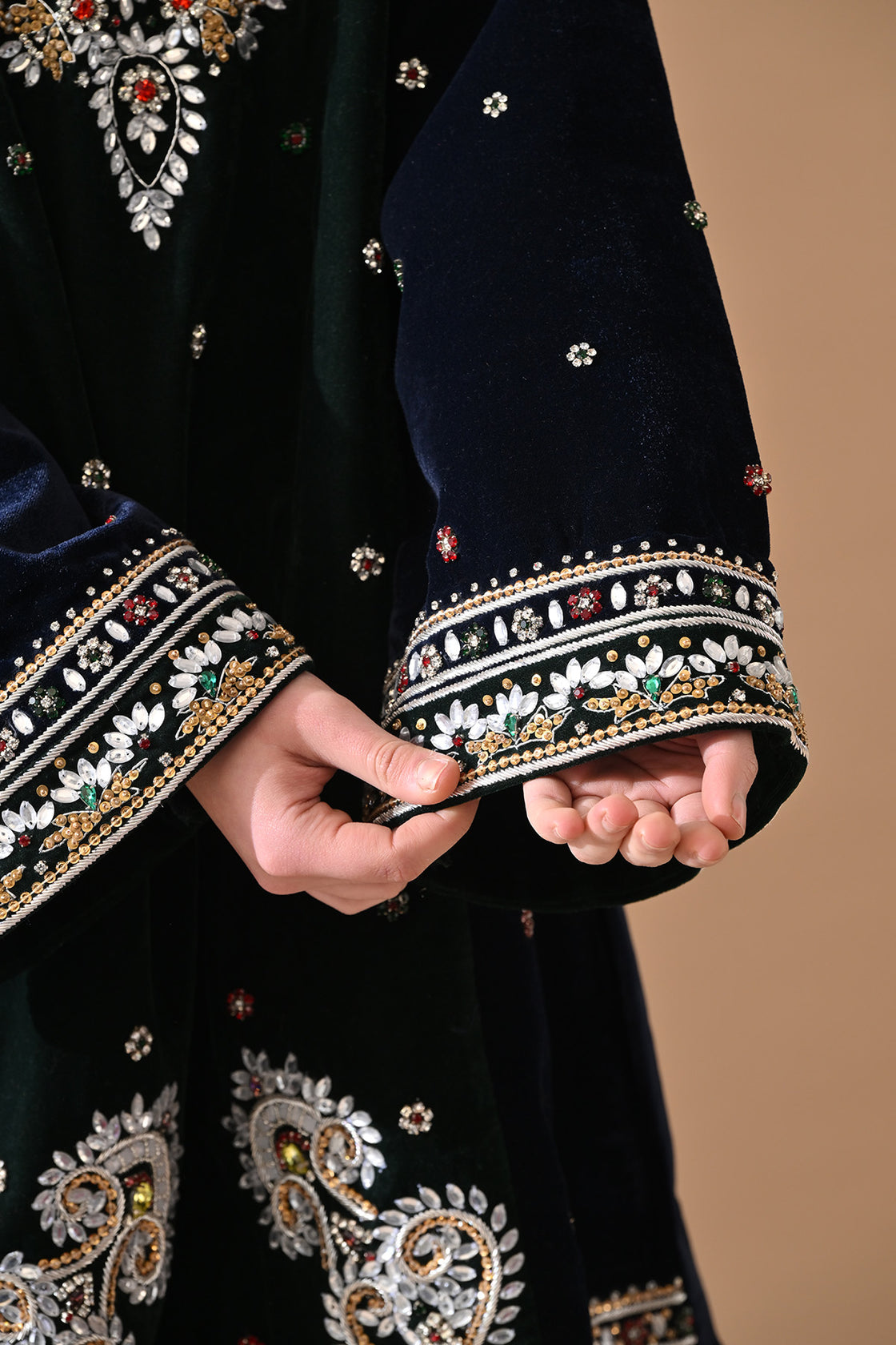 Midnight Navy Embroidered Velvet Kurta Set