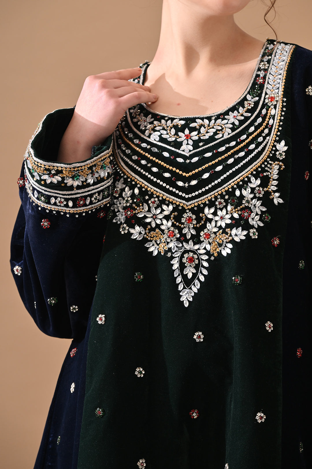 Midnight Navy Embroidered Velvet Kurta Set