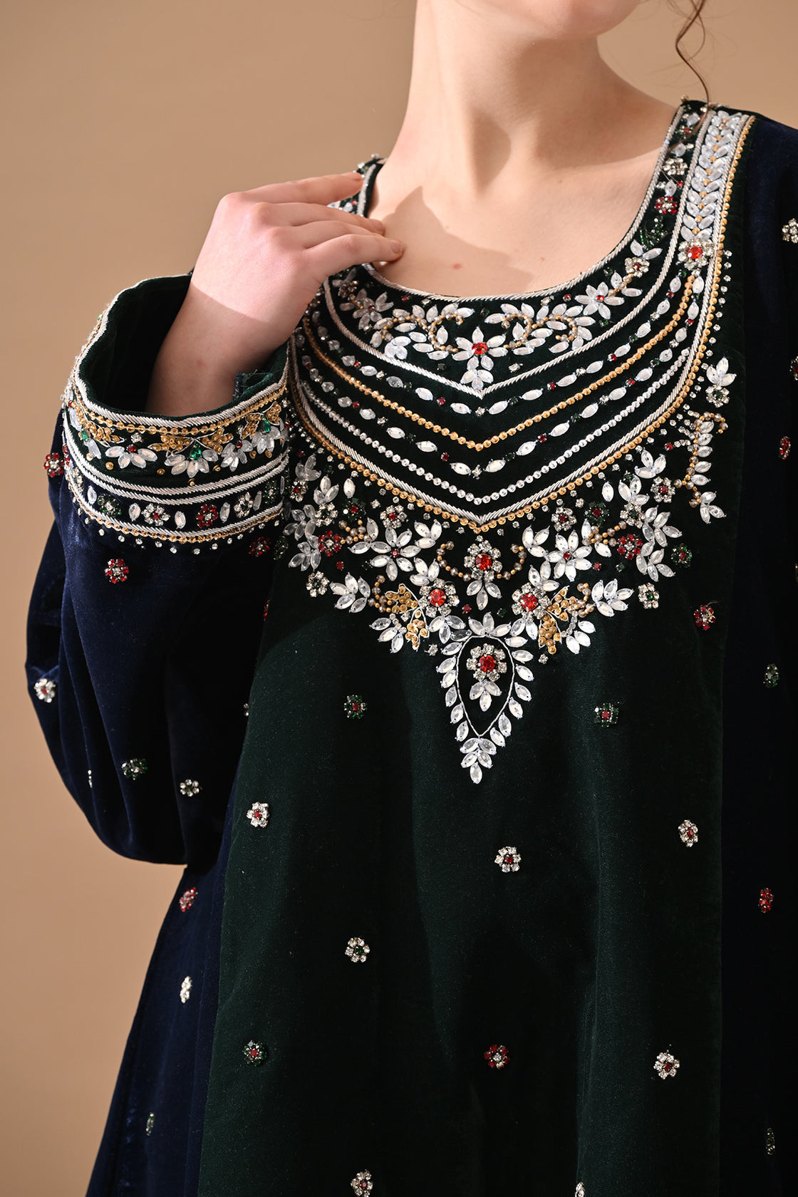 Midnight Navy Embroidered Velvet Kurta Set