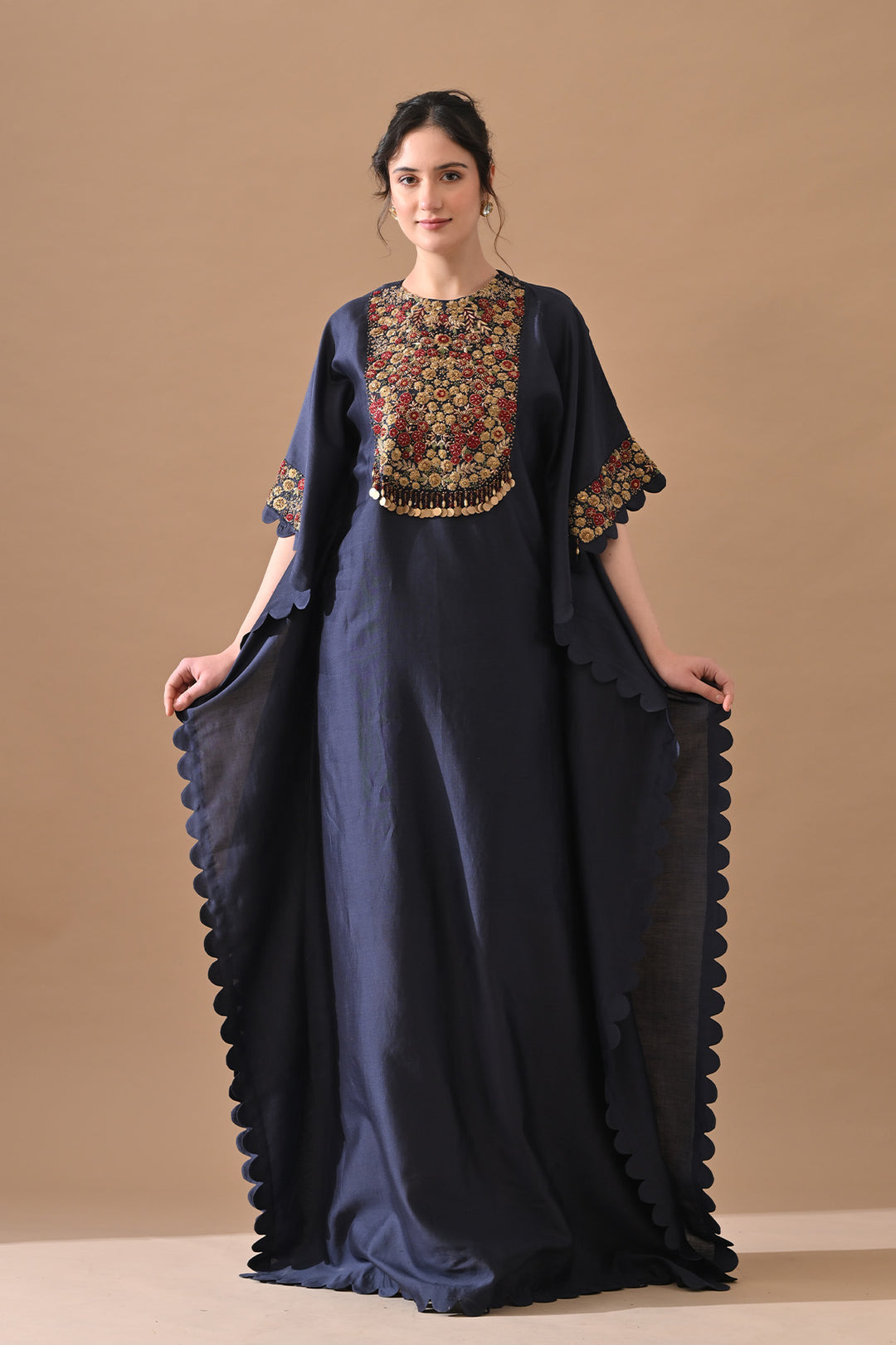 Midnight Navy Embroidered Kaftan Set