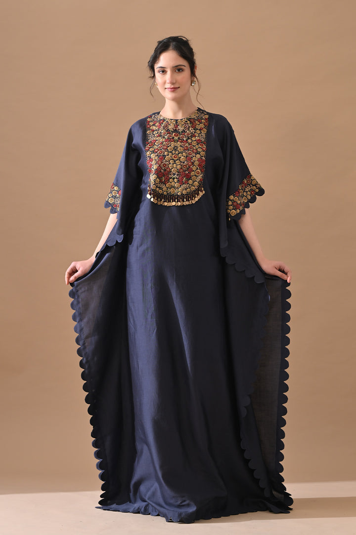 Midnight Navy Embroidered Kaftan Set
