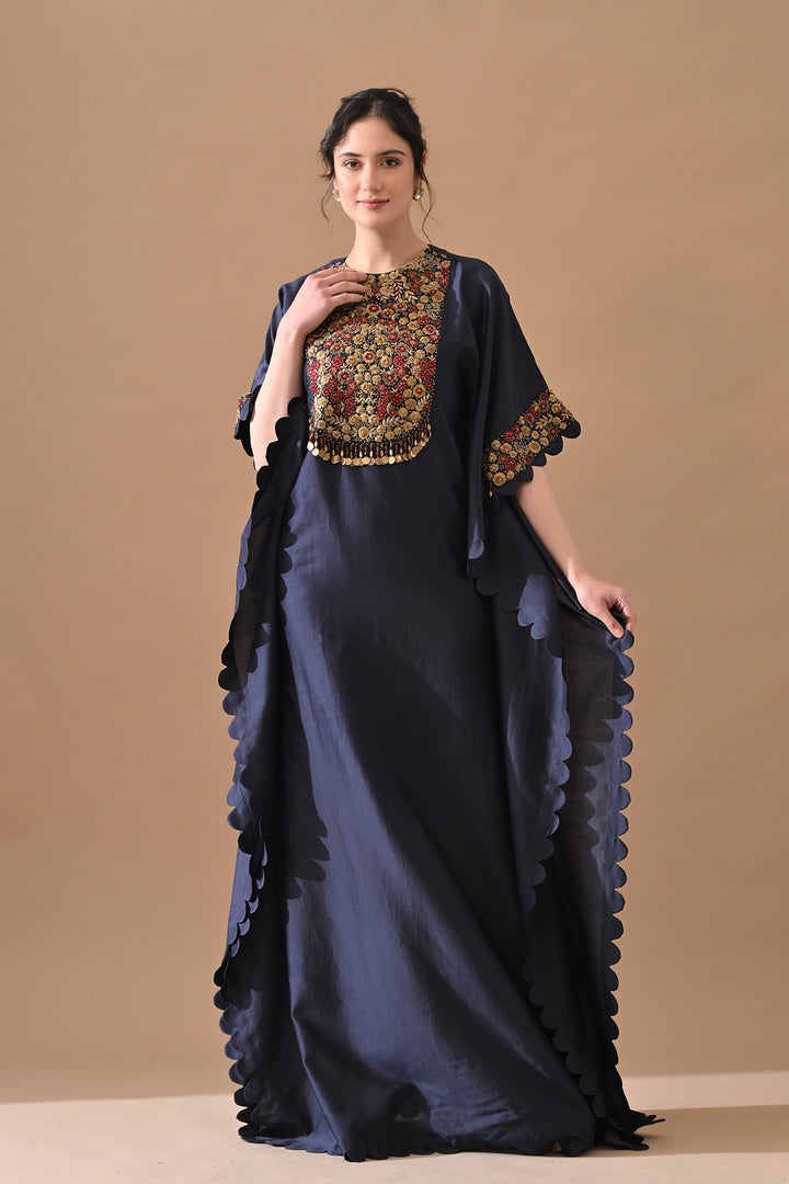 Midnight Navy Embroidered Kaftan Set