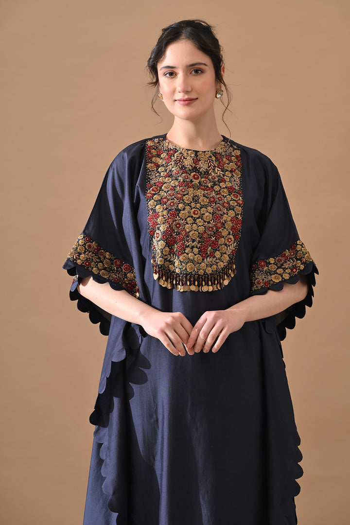Midnight Navy Embroidered Kaftan Set