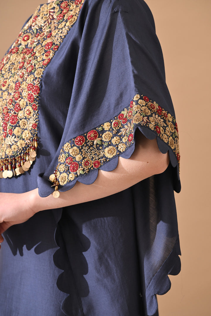 Midnight Navy Embroidered Kaftan Set