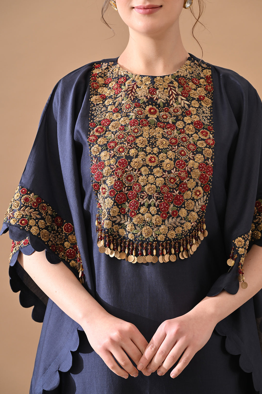 Midnight Navy Embroidered Kaftan Set