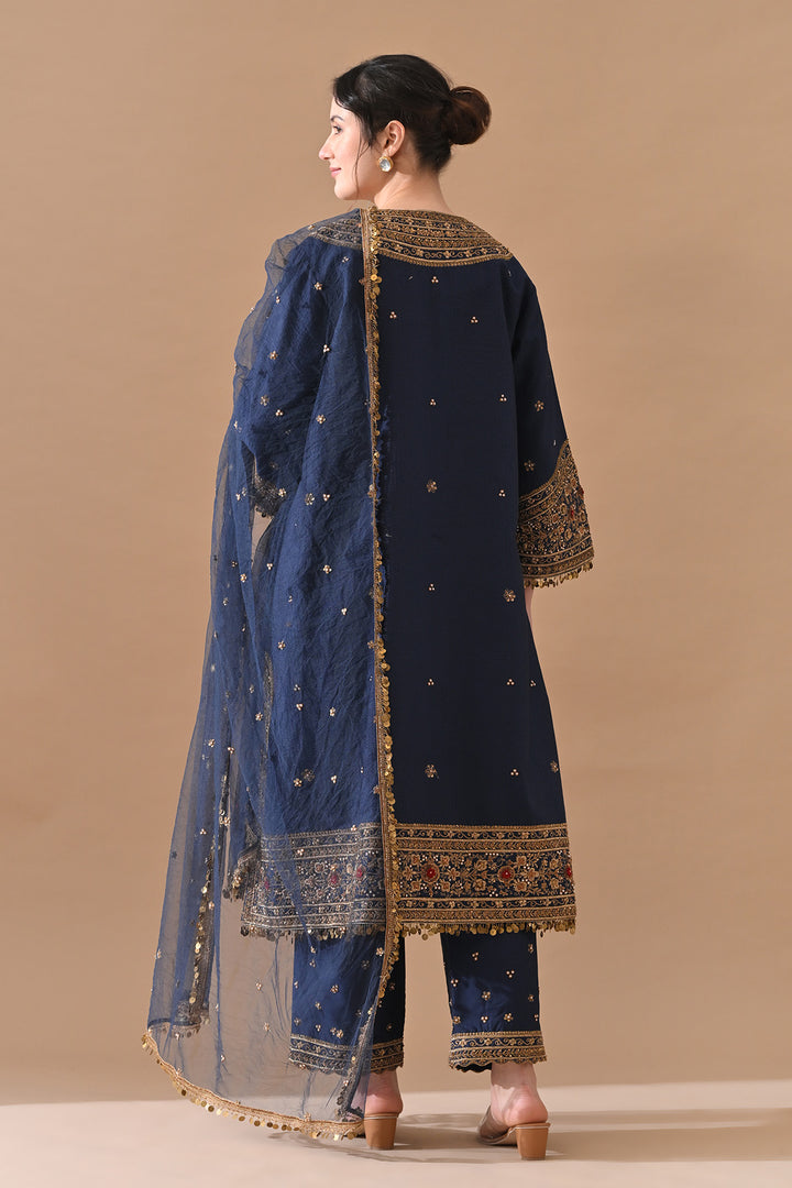 Deep Navy Ornate Embroidered Suit Set