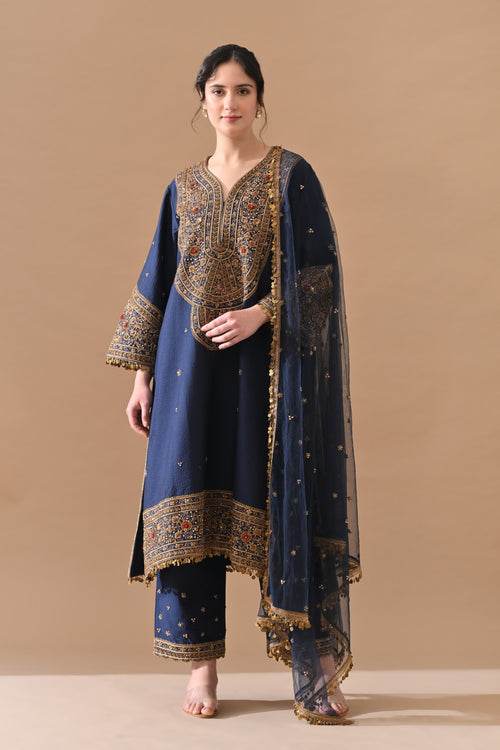 Deep Navy Ornate Embroidered Suit Set
