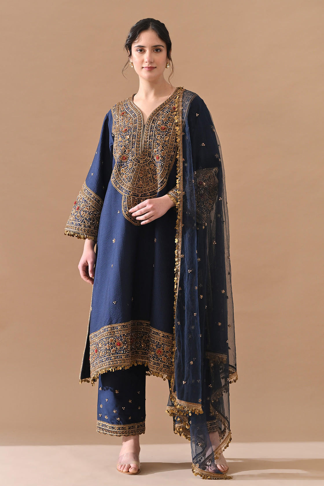 Deep Navy Ornate Embroidered Suit Set