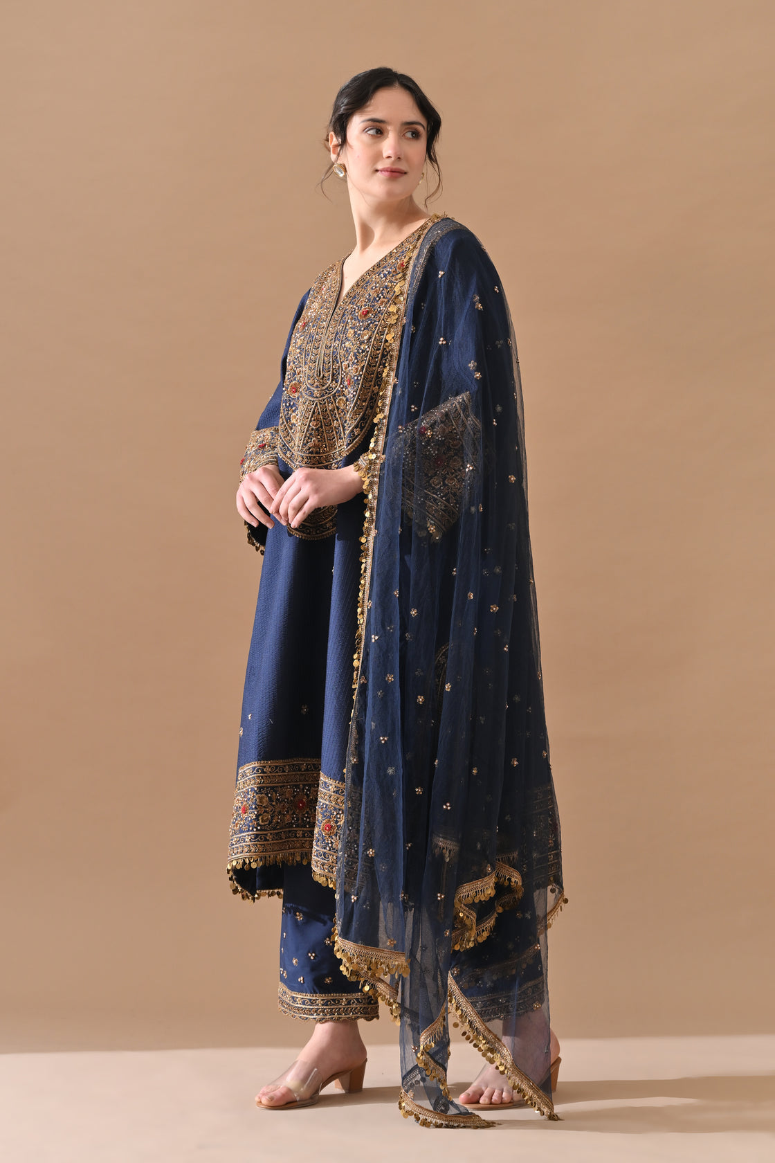 Deep Navy Ornate Embroidered Suit Set