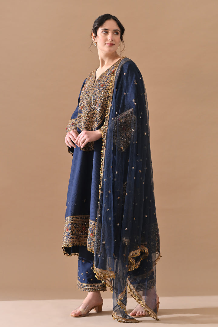 Deep Navy Ornate Embroidered Suit Set