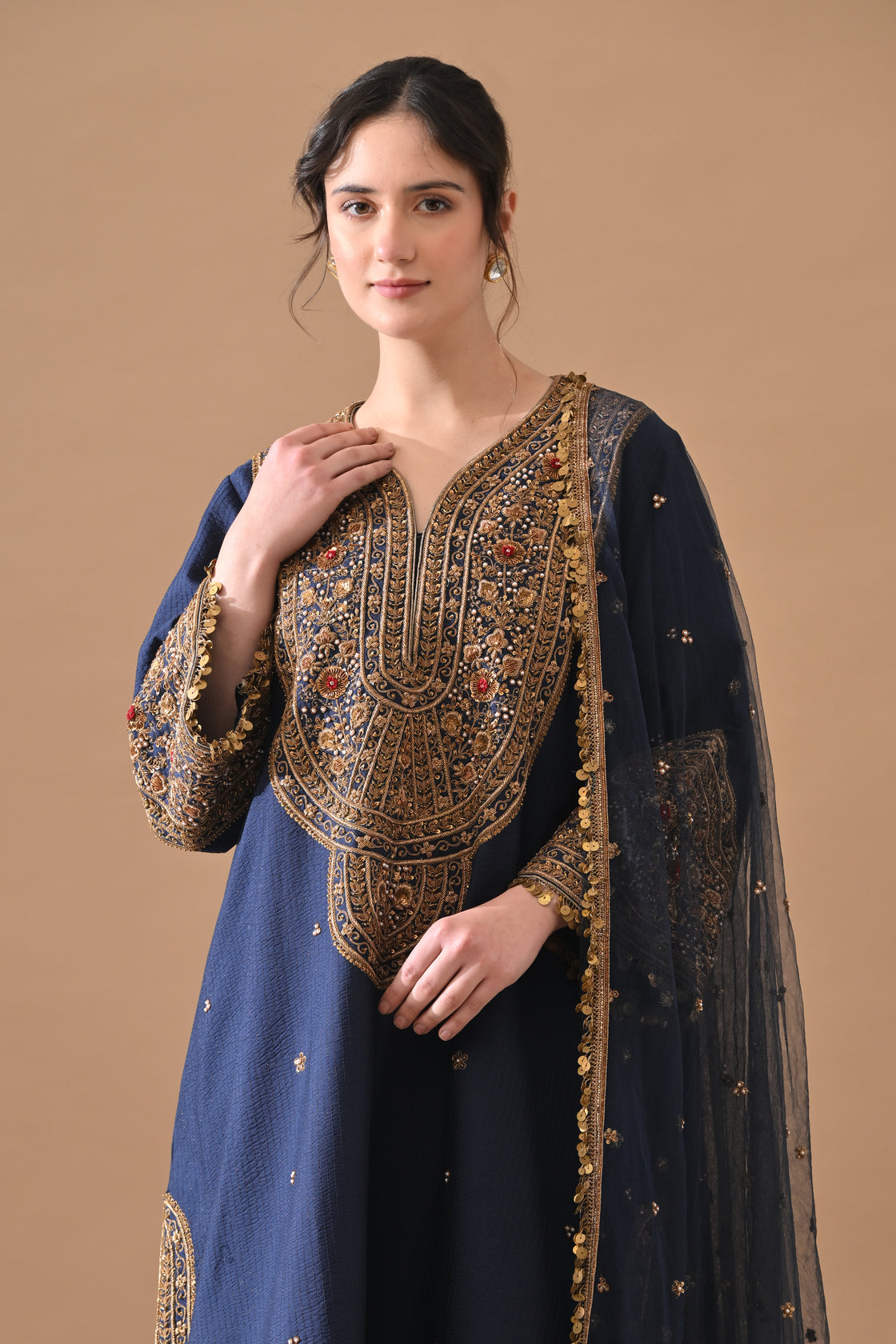 Deep Navy Ornate Embroidered Suit Set