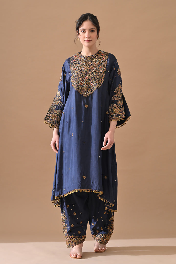 Navy Blue Classic Hand Embroidered Kurta Set