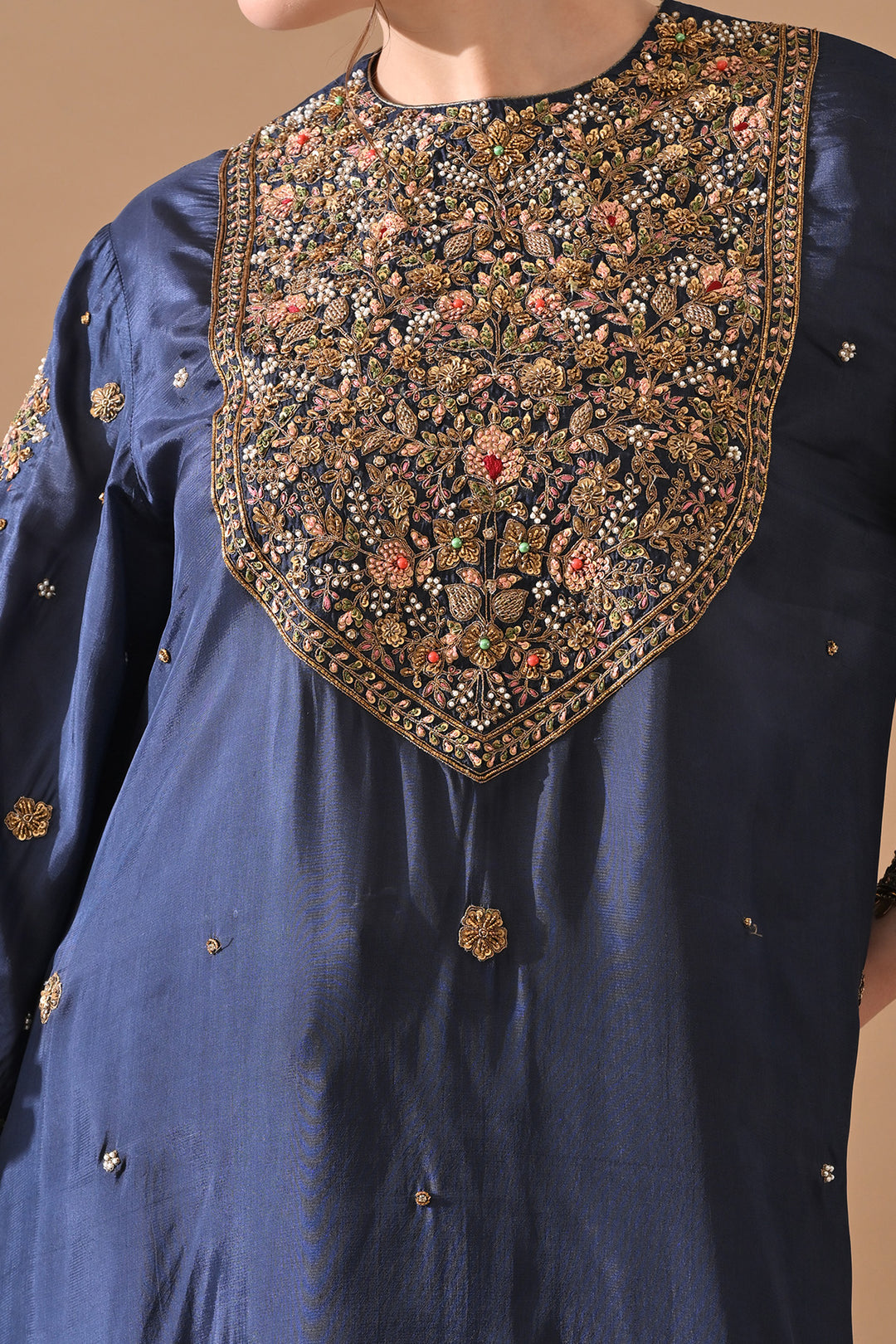 Navy Blue Classic Hand Embroidered Kurta Set