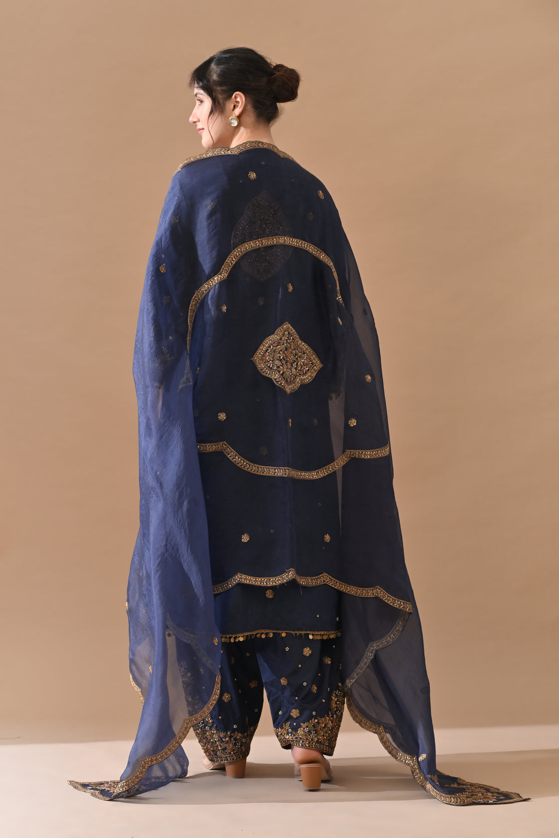Navy Blue Classic Hand Embroidered Kurta Set