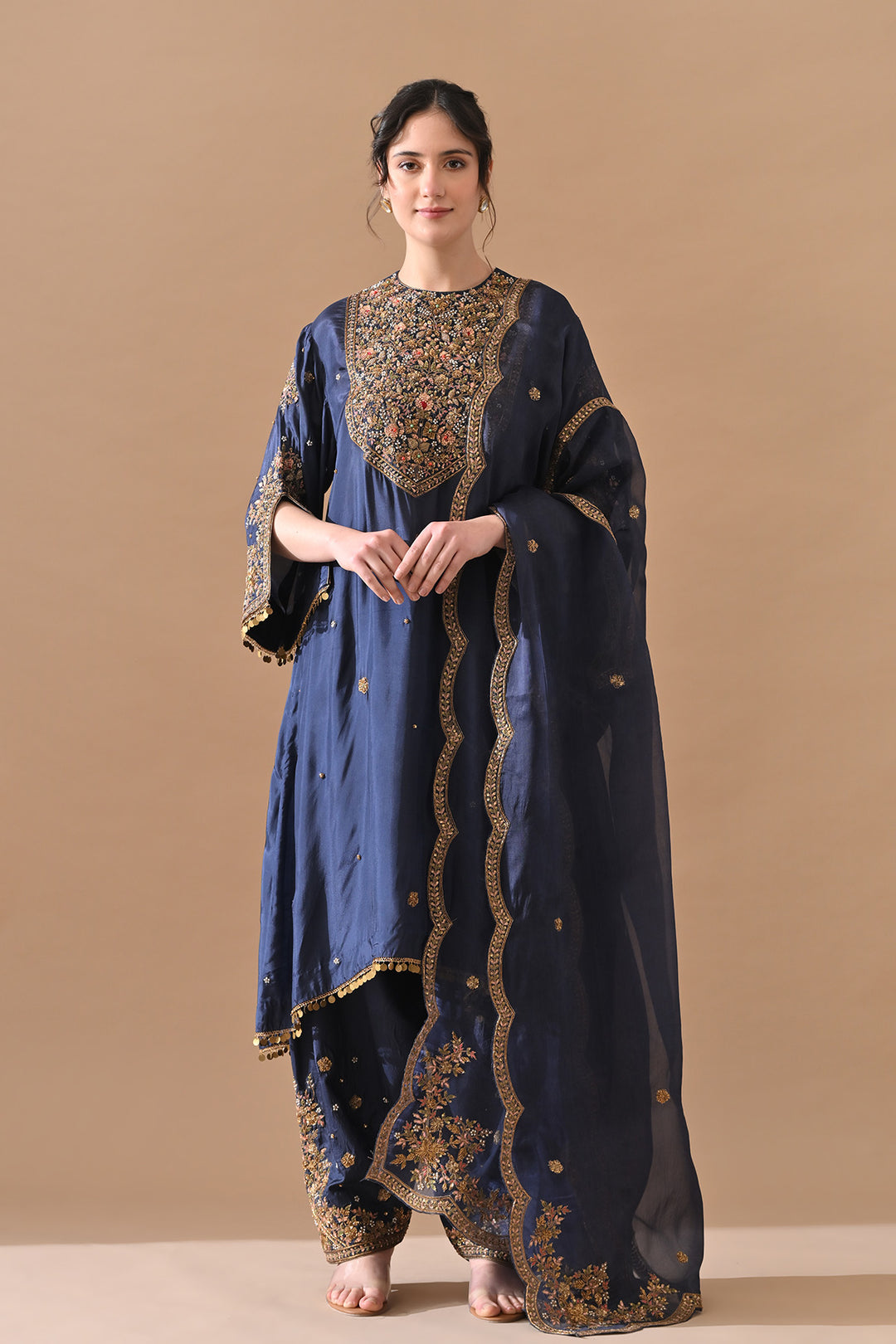 Navy Blue Classic Hand Embroidered Kurta Set