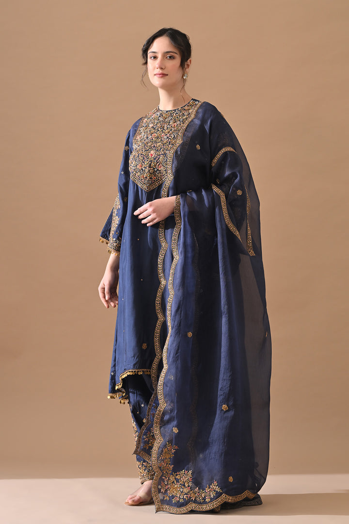 Navy Blue Classic Hand Embroidered Kurta Set