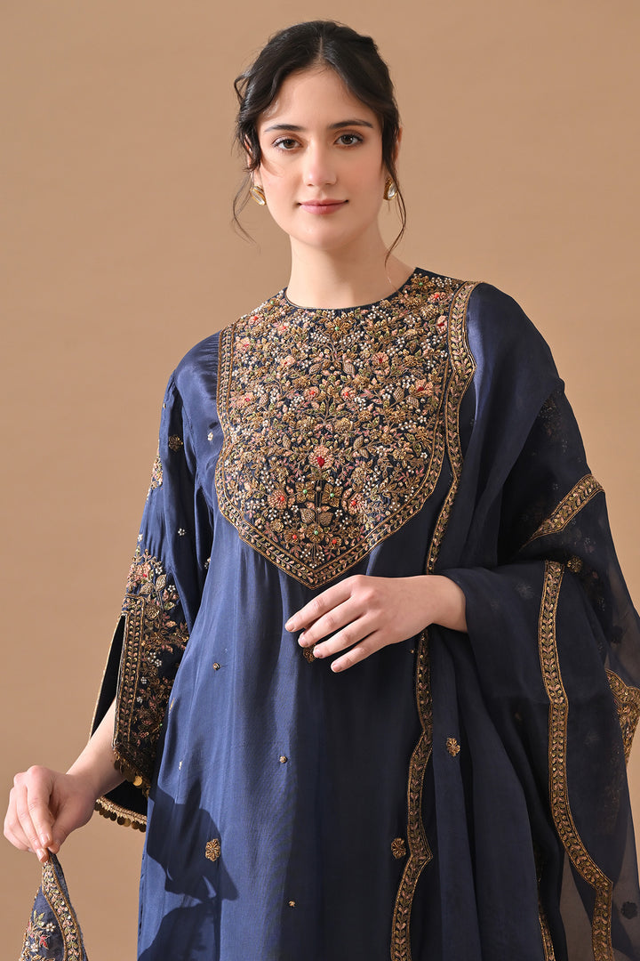 Navy Blue Classic Hand Embroidered Kurta Set