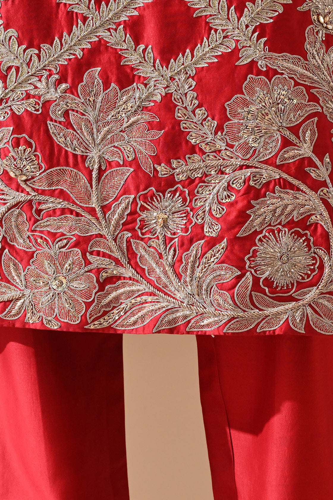 Deep Red Lattice Embroidered Suit Set