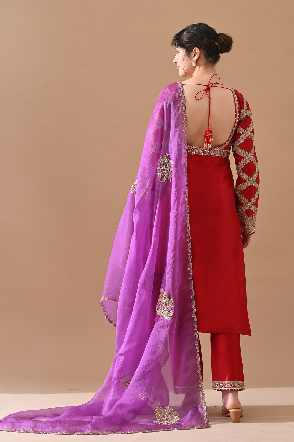 Deep Red Lattice Embroidered Suit Set