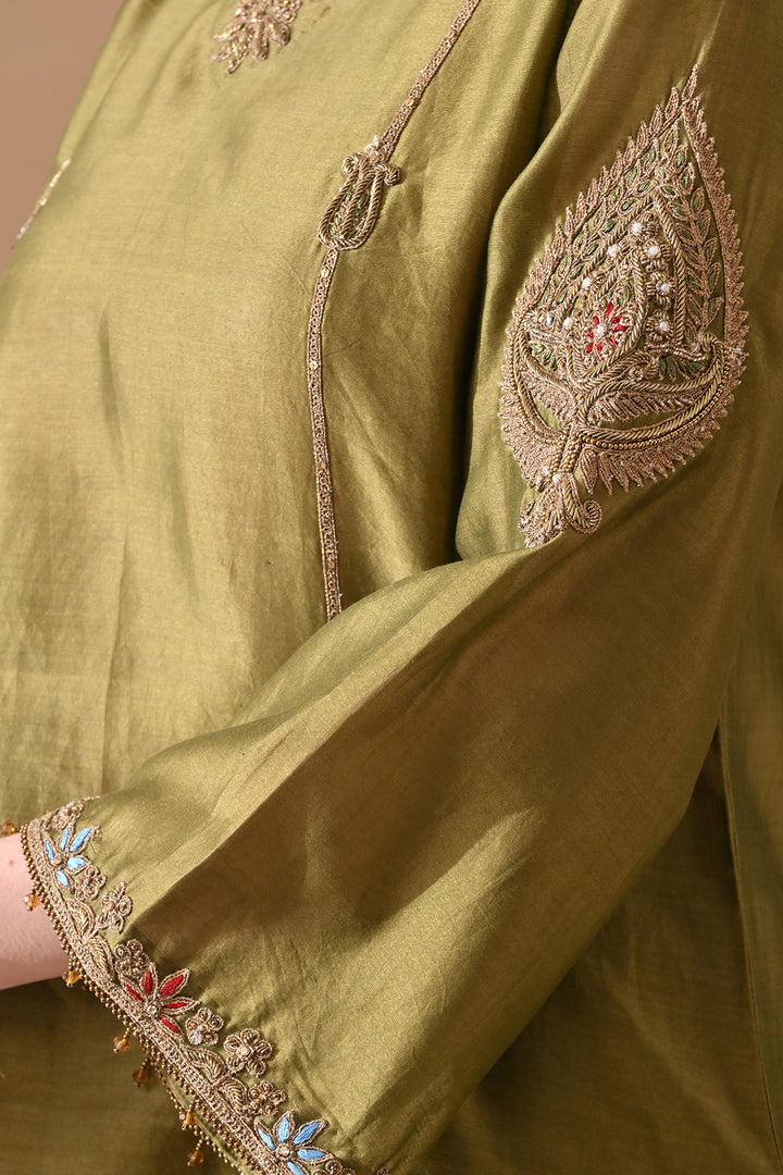 Olive Green Thread Embroidered Suit Set