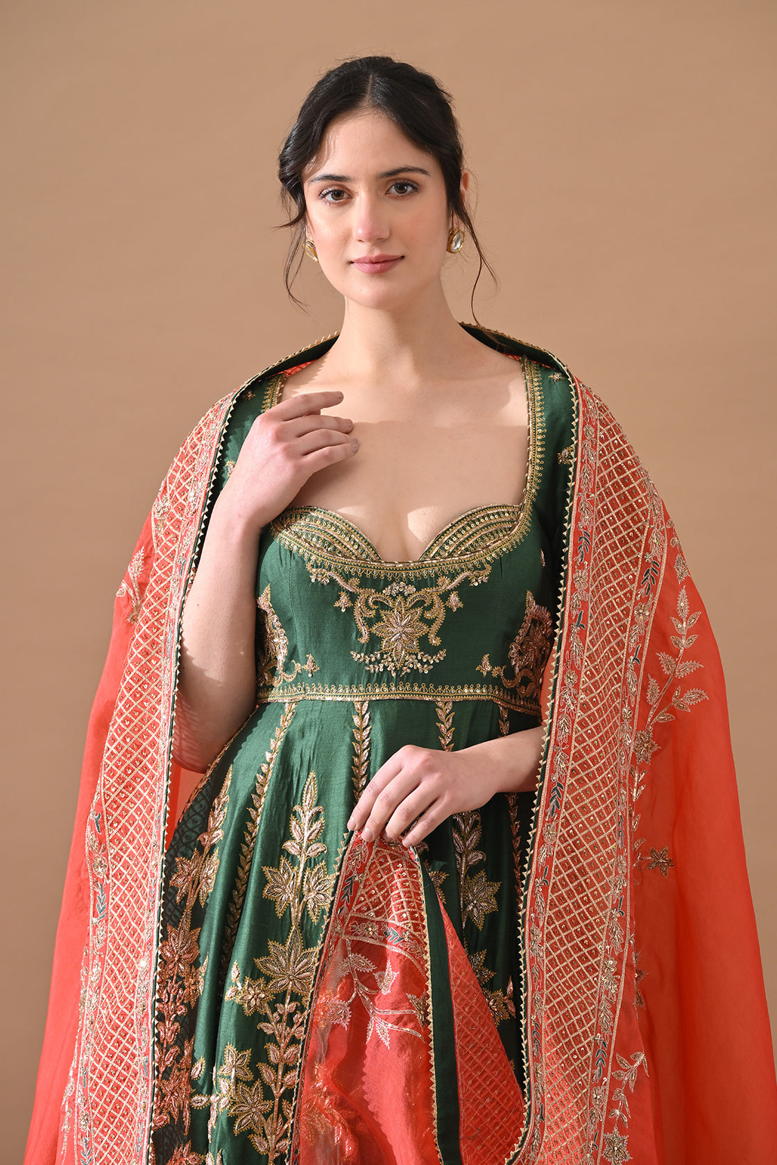 Green Zardozi Embroidered Lehenga With Contrast Handwork Dupatta