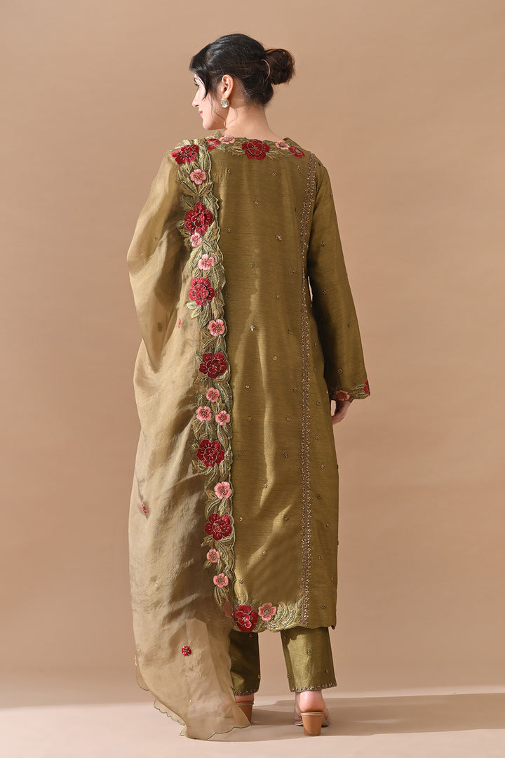 Olive Thread Embroidered Suit Set