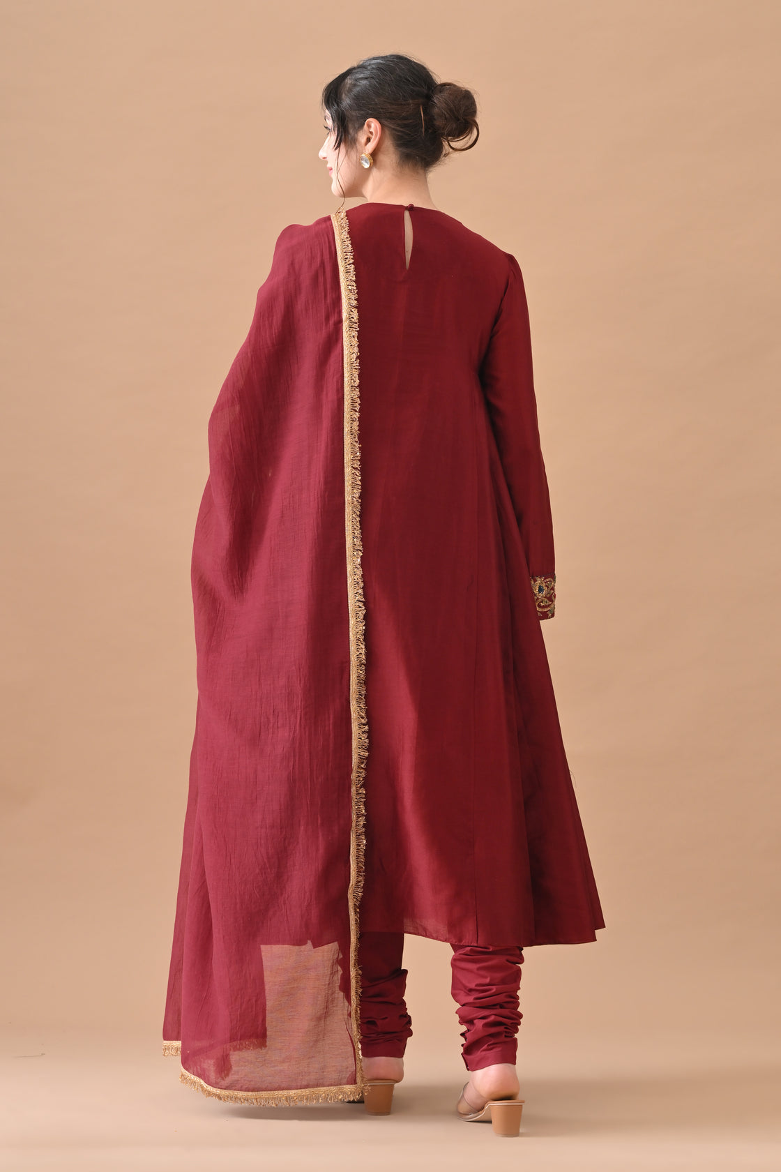 Deep Maroon Detailed Neckwork Embroidery Suit Set