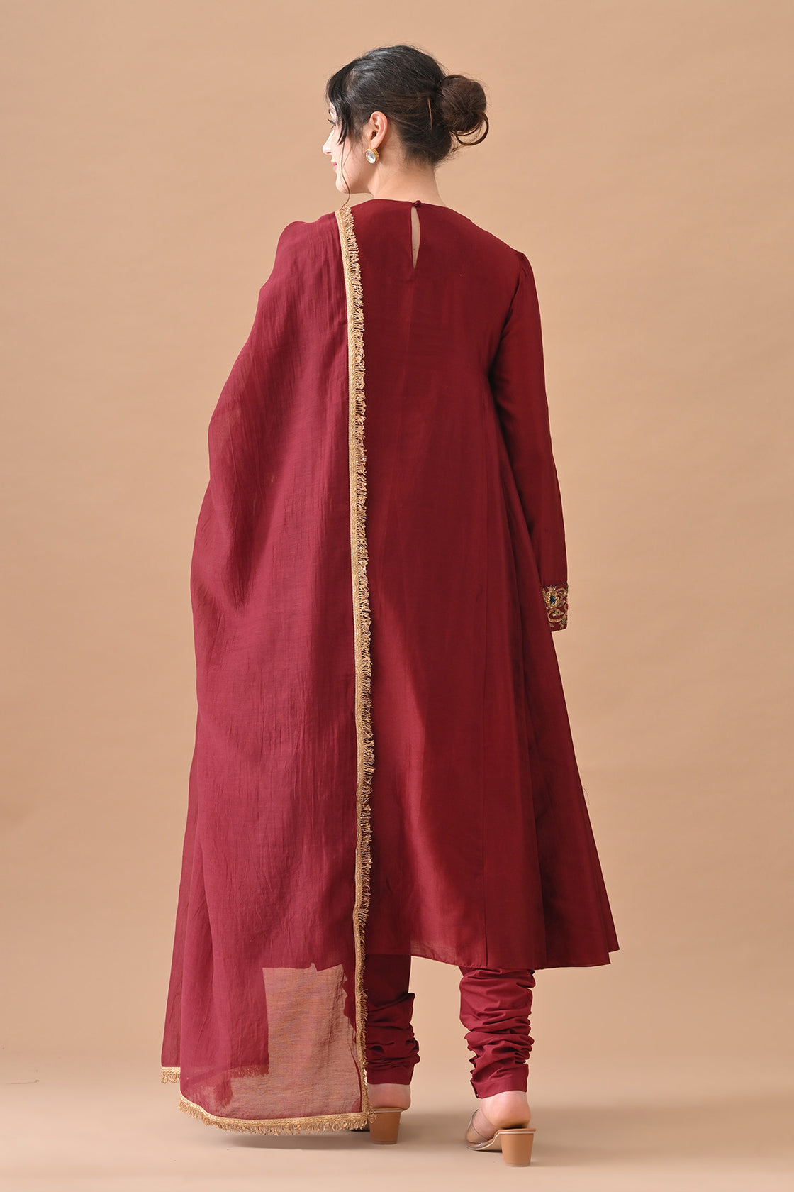 Deep Maroon Detailed Neckwork Embroidery Suit Set