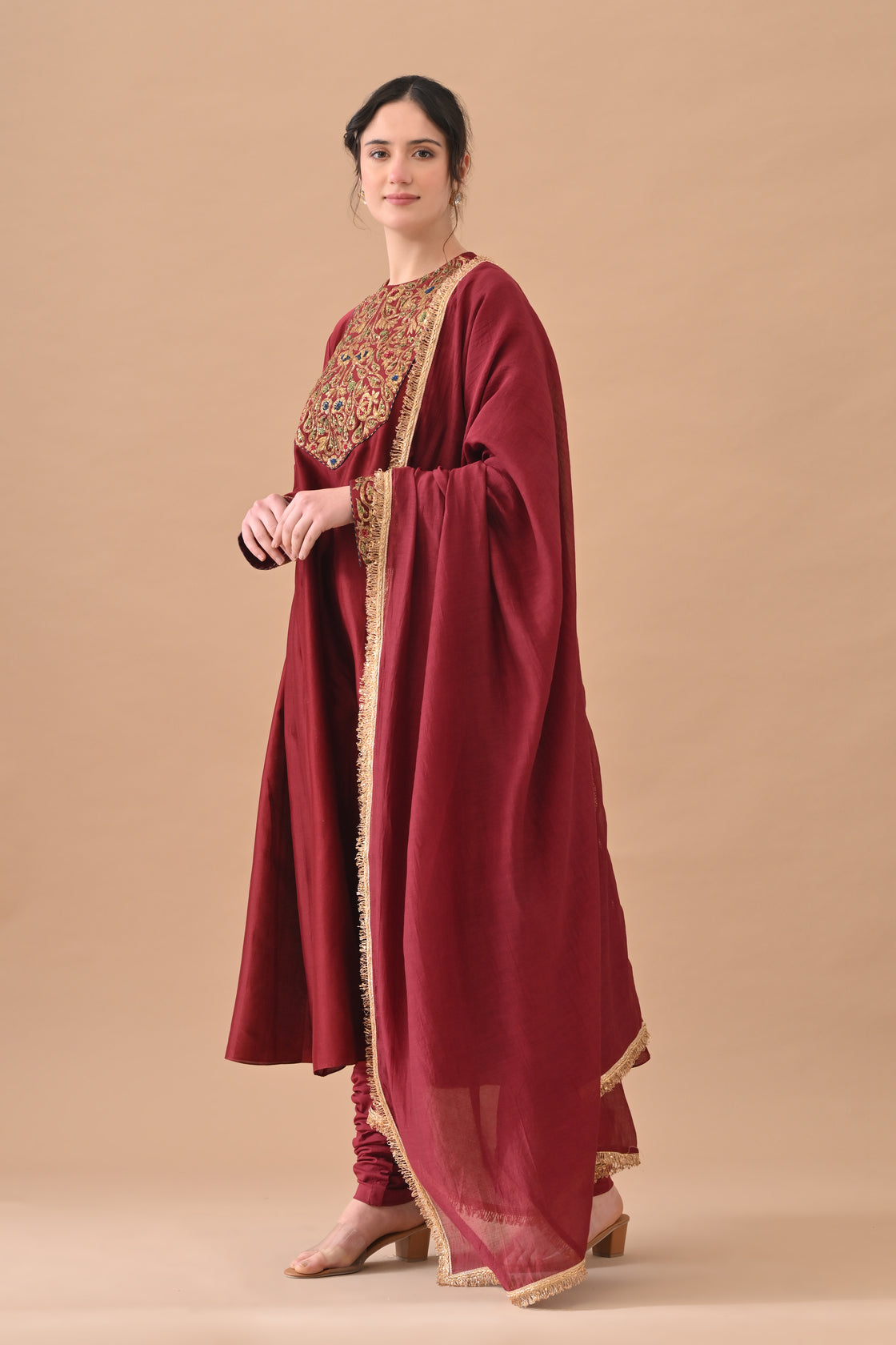 Deep Maroon Detailed Neckwork Embroidery Suit Set