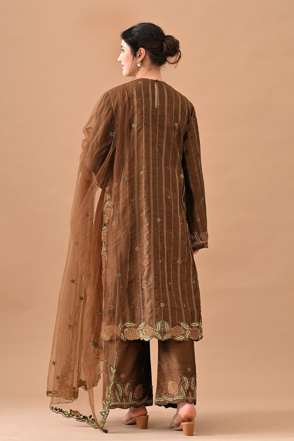 Olive Regal Floral Embroidered Suit Set