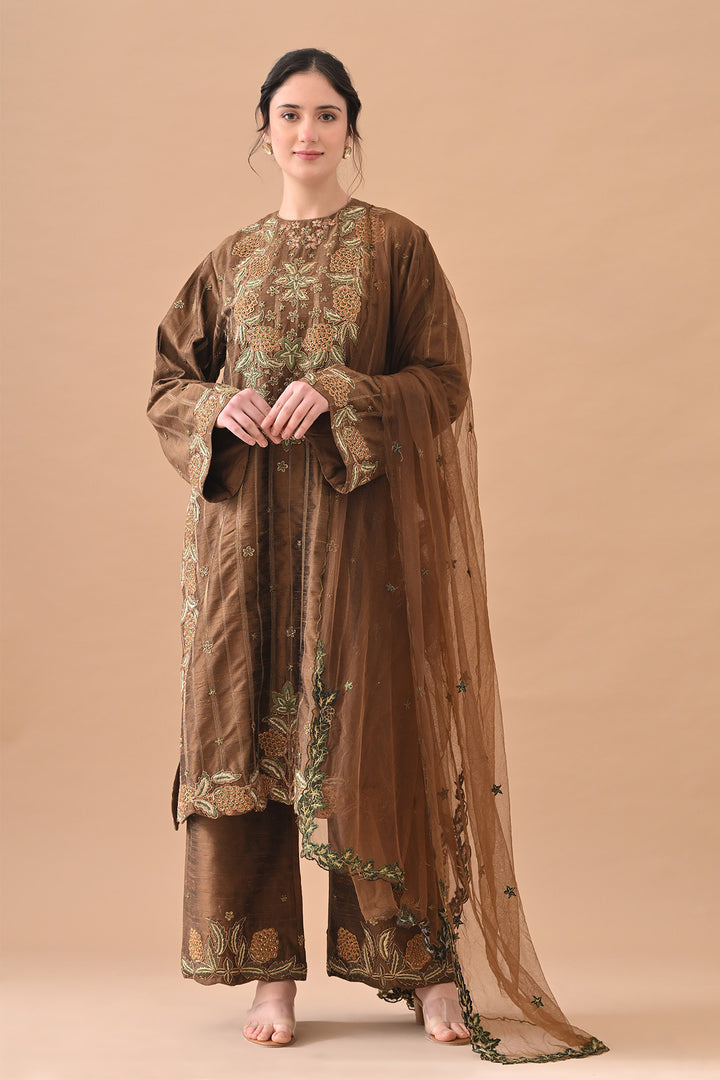 Olive Regal Floral Embroidered Suit Set