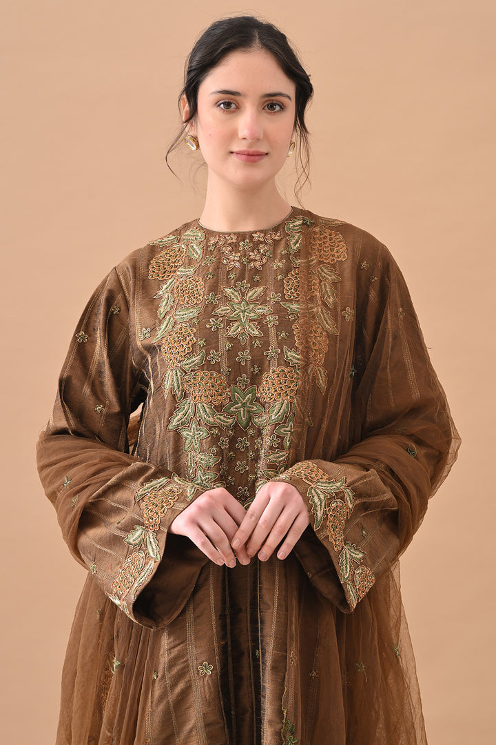 Olive Regal Floral Embroidered Suit Set