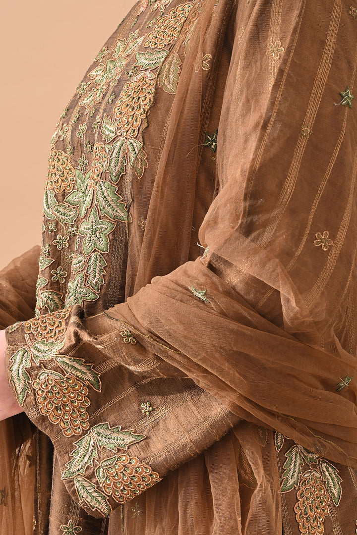 Olive Regal Floral Embroidered Suit Set