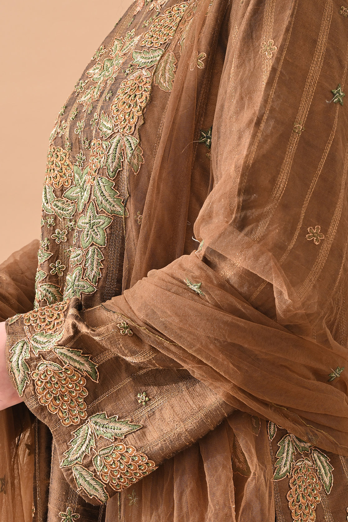Olive Regal Floral Embroidered Suit Set