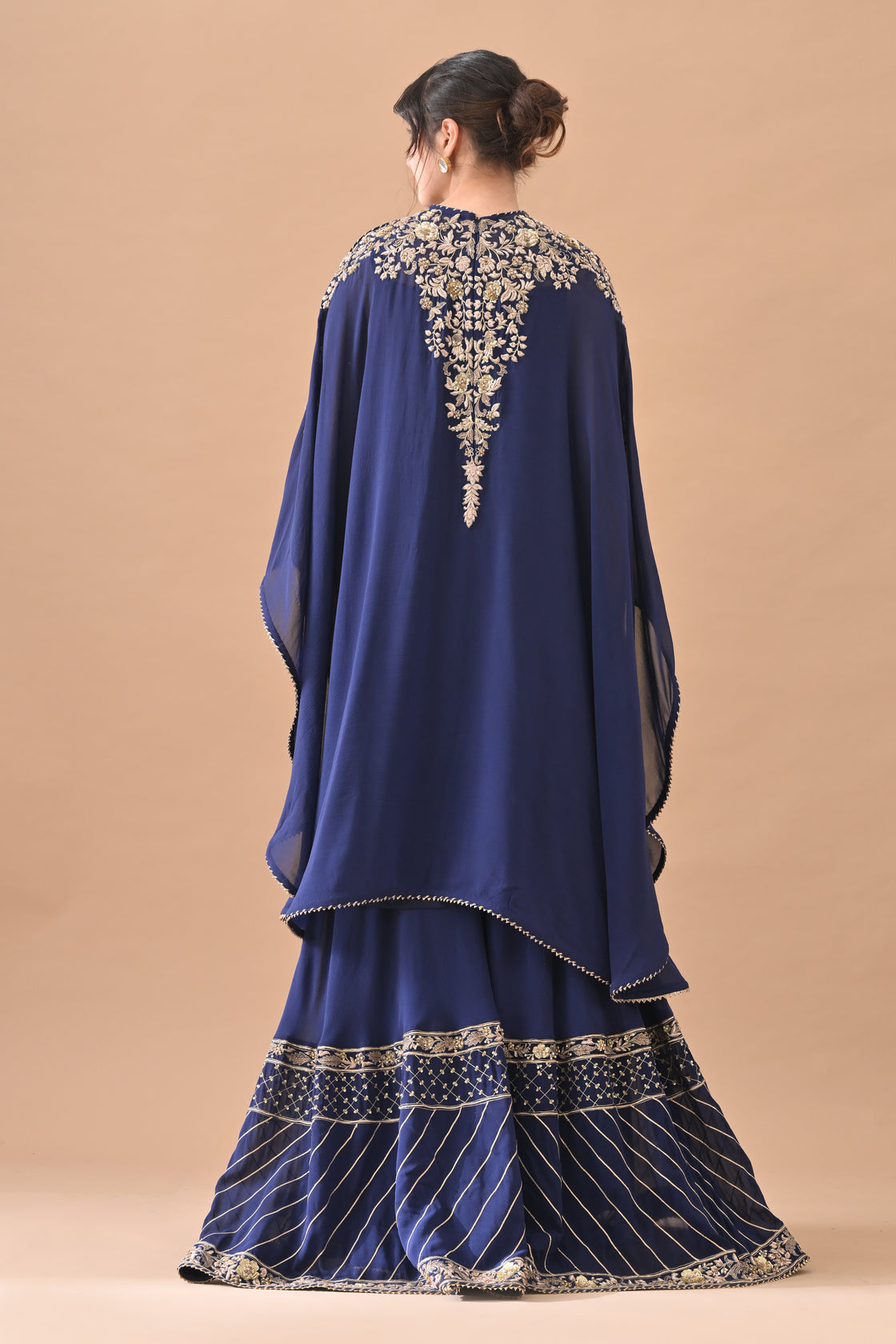 Midnight Blue Classic Gold Embroidered Kaftaan Set