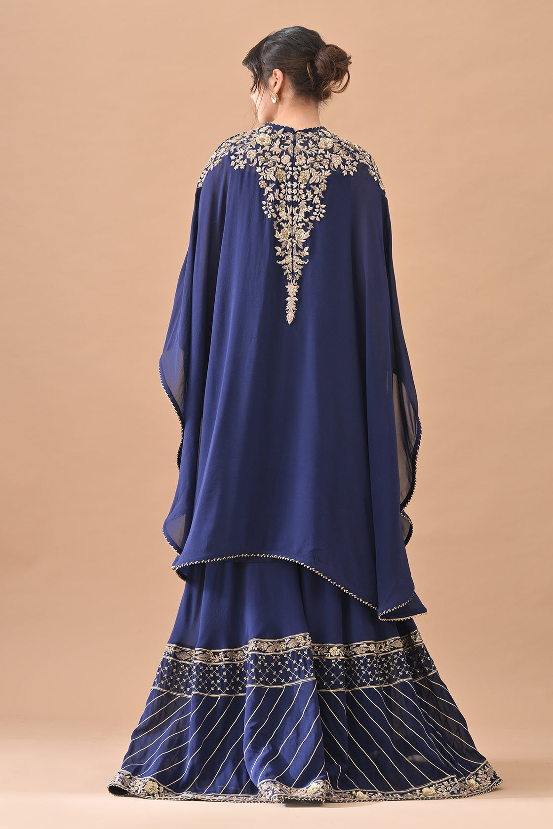 Midnight Blue Classic Gold Embroidered Kaftaan Set