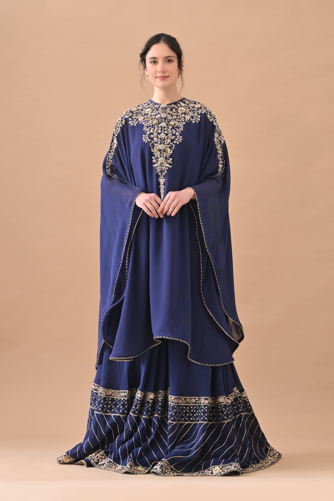 Midnight Blue Classic Gold Embroidered Kaftaan Set