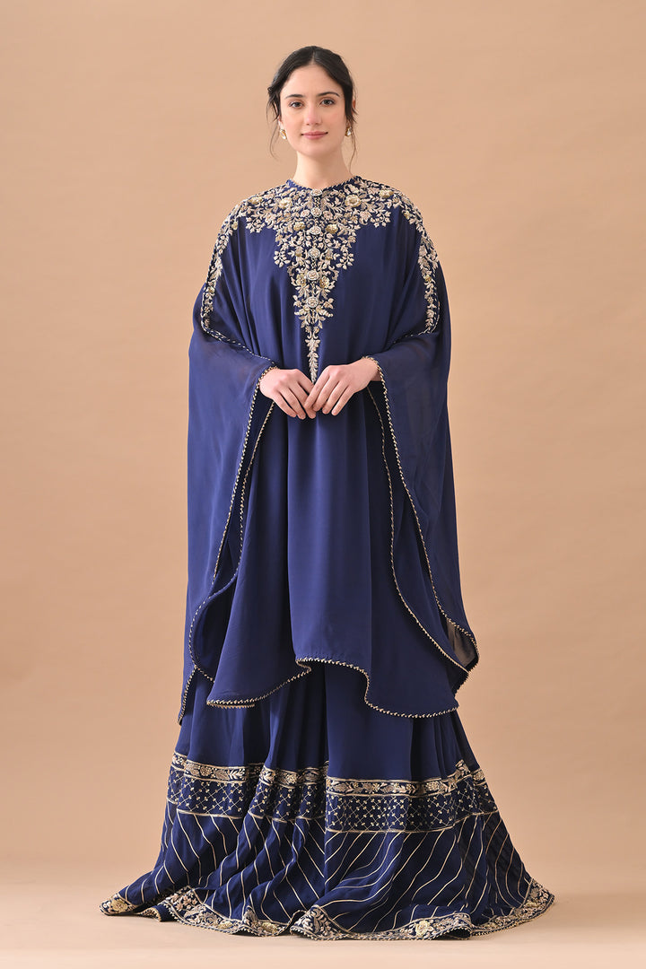 Midnight Blue Classic Gold Embroidered Kaftaan Set