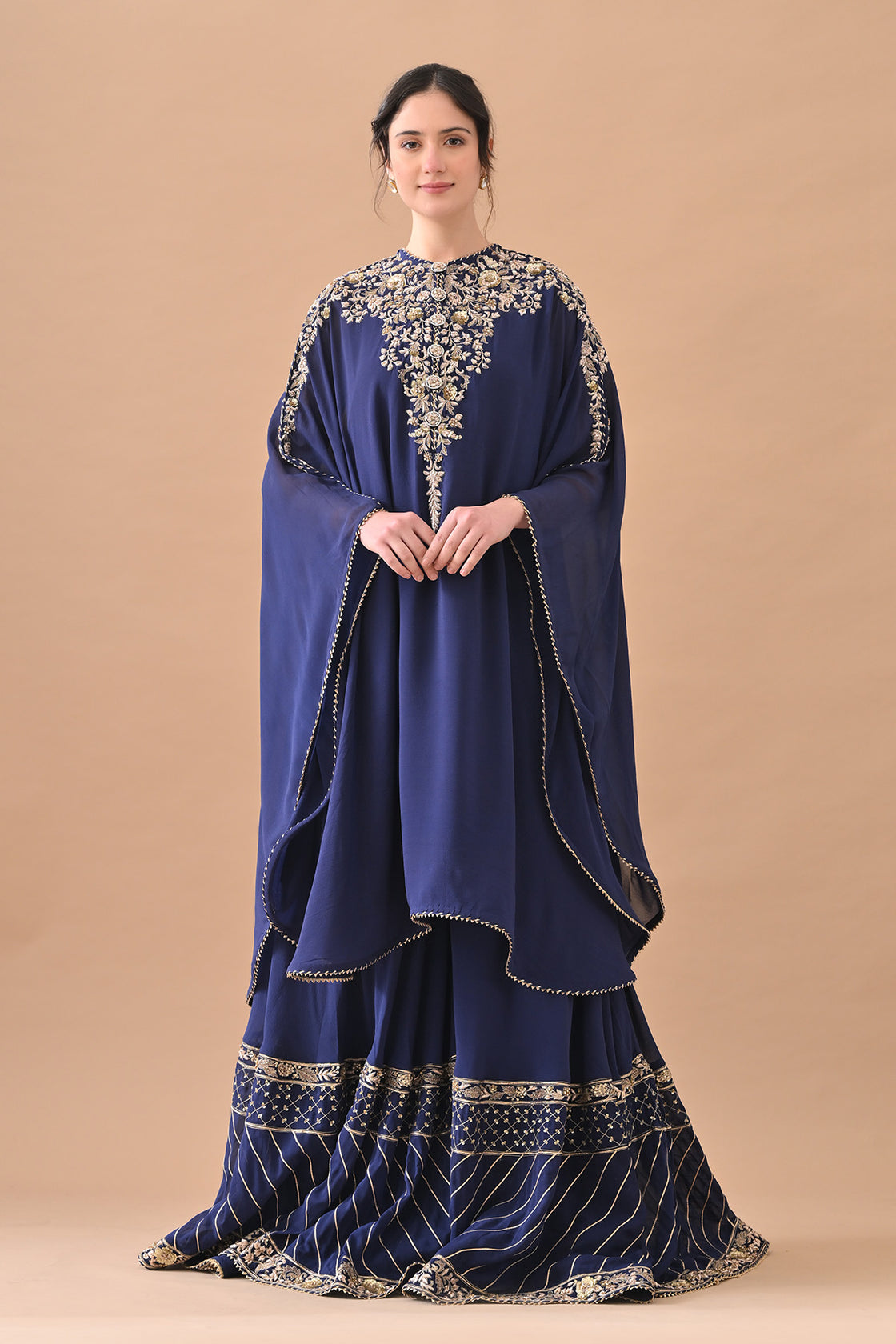 Midnight Blue Classic Gold Embroidered Kaftaan Set