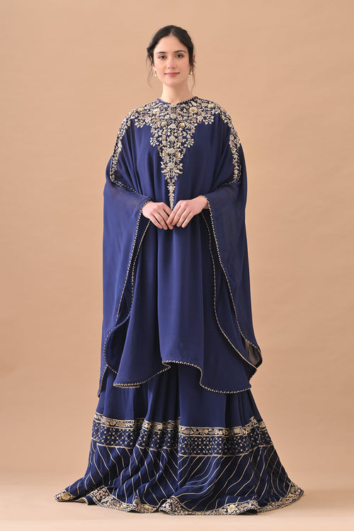 Midnight Blue Classic Gold Embroidered Kaftaan Set