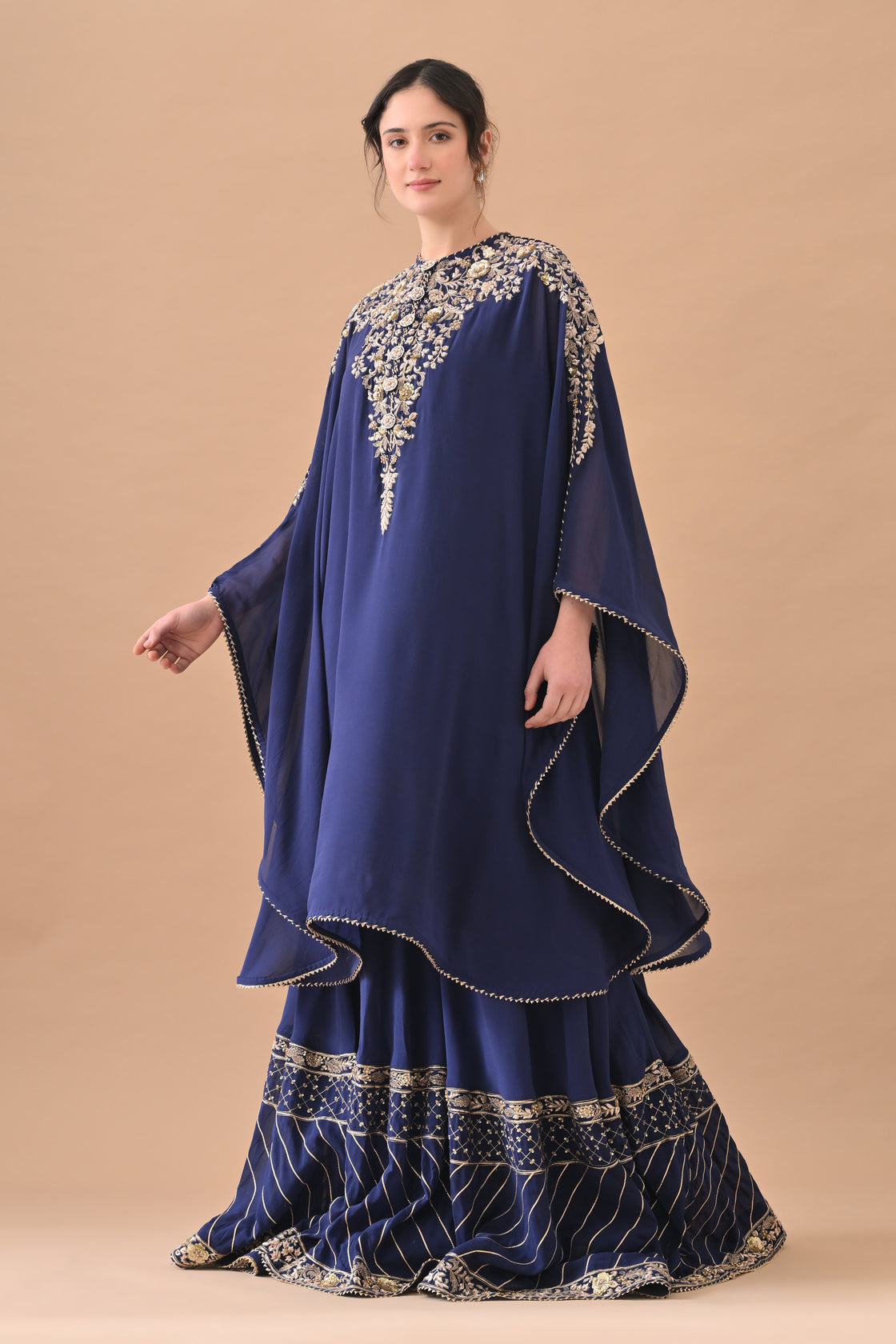 Midnight Blue Classic Gold Embroidered Kaftaan Set