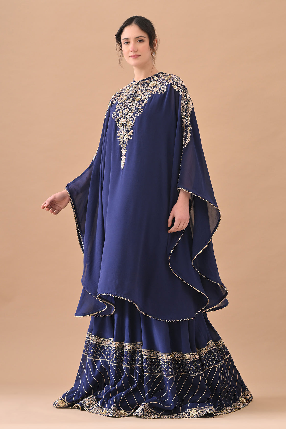 Midnight Blue Classic Gold Embroidered Kaftaan Set