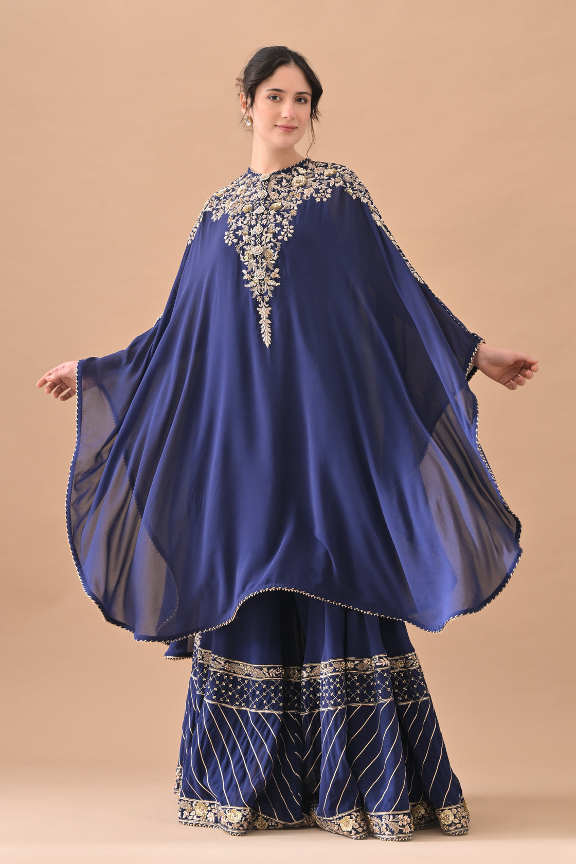 Midnight Blue Classic Gold Embroidered Kaftaan Set