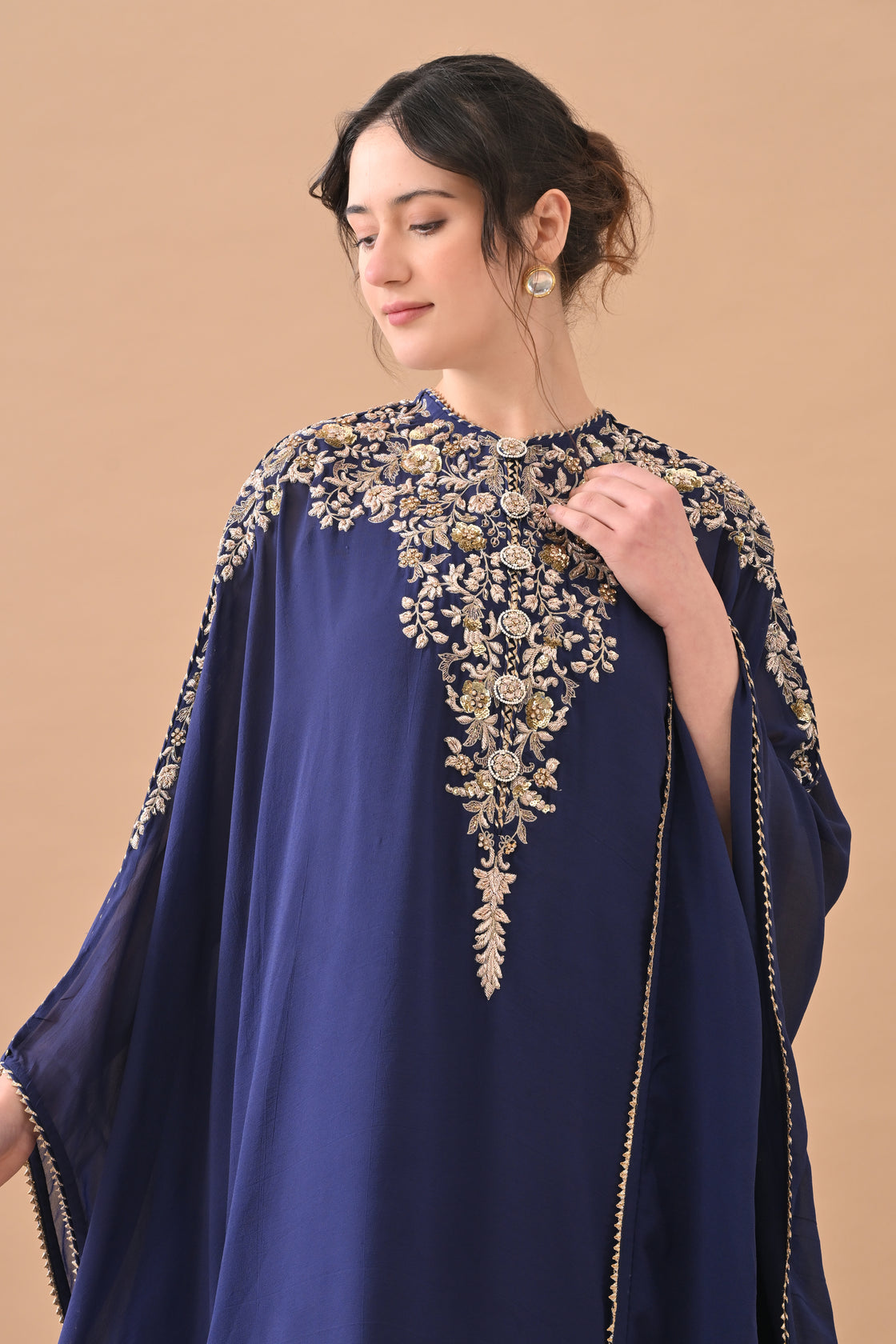 Midnight Blue Classic Gold Embroidered Kaftaan Set