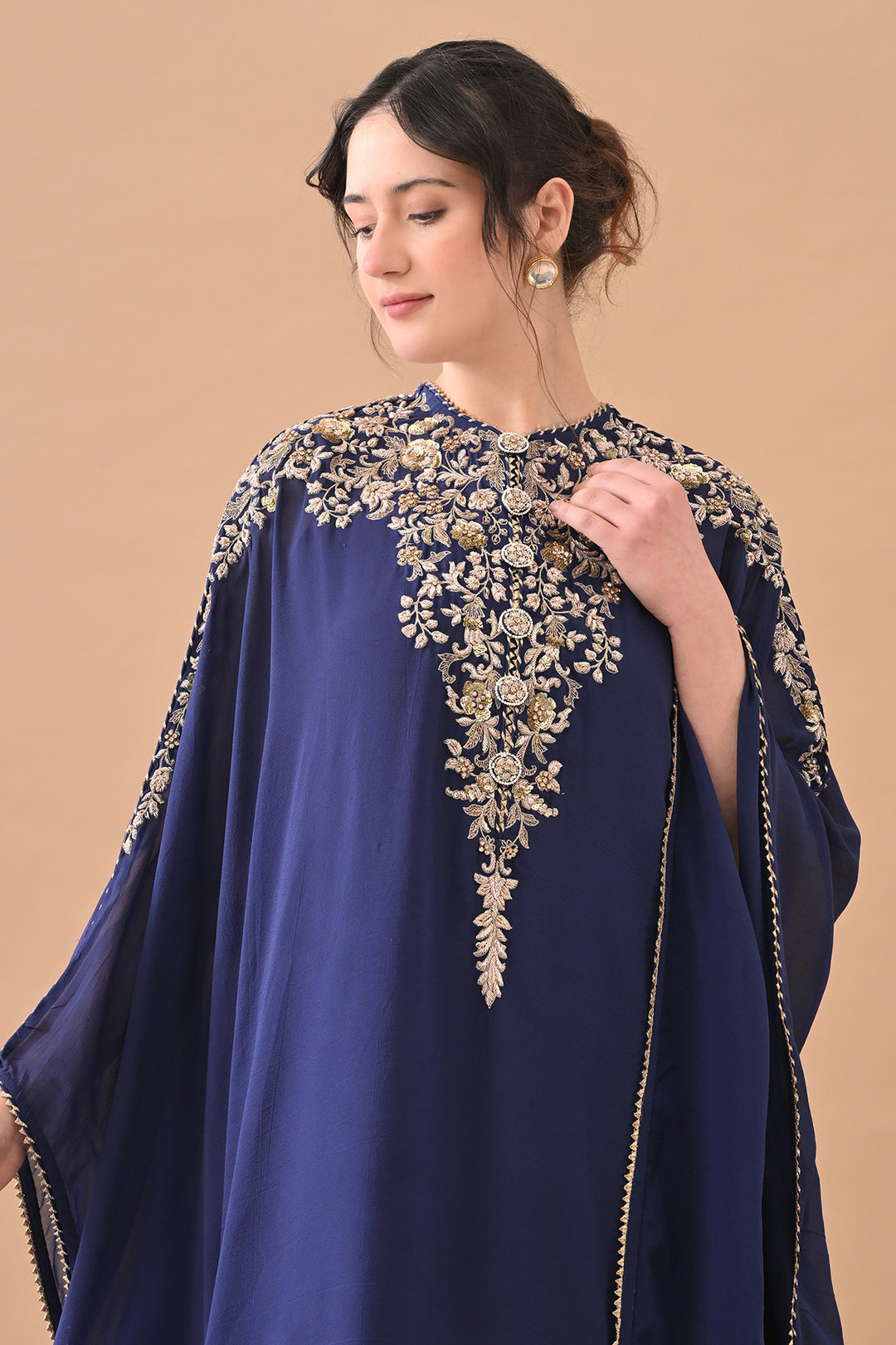 Midnight Blue Classic Gold Embroidered Kaftaan Set