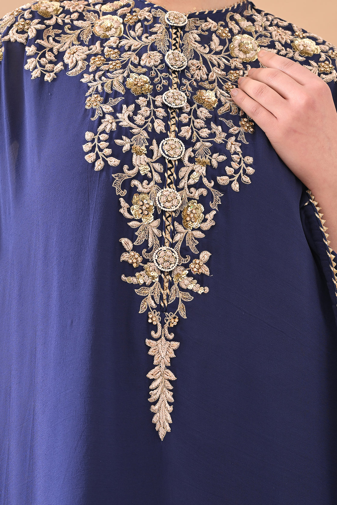 Midnight Blue Classic Gold Embroidered Kaftaan Set