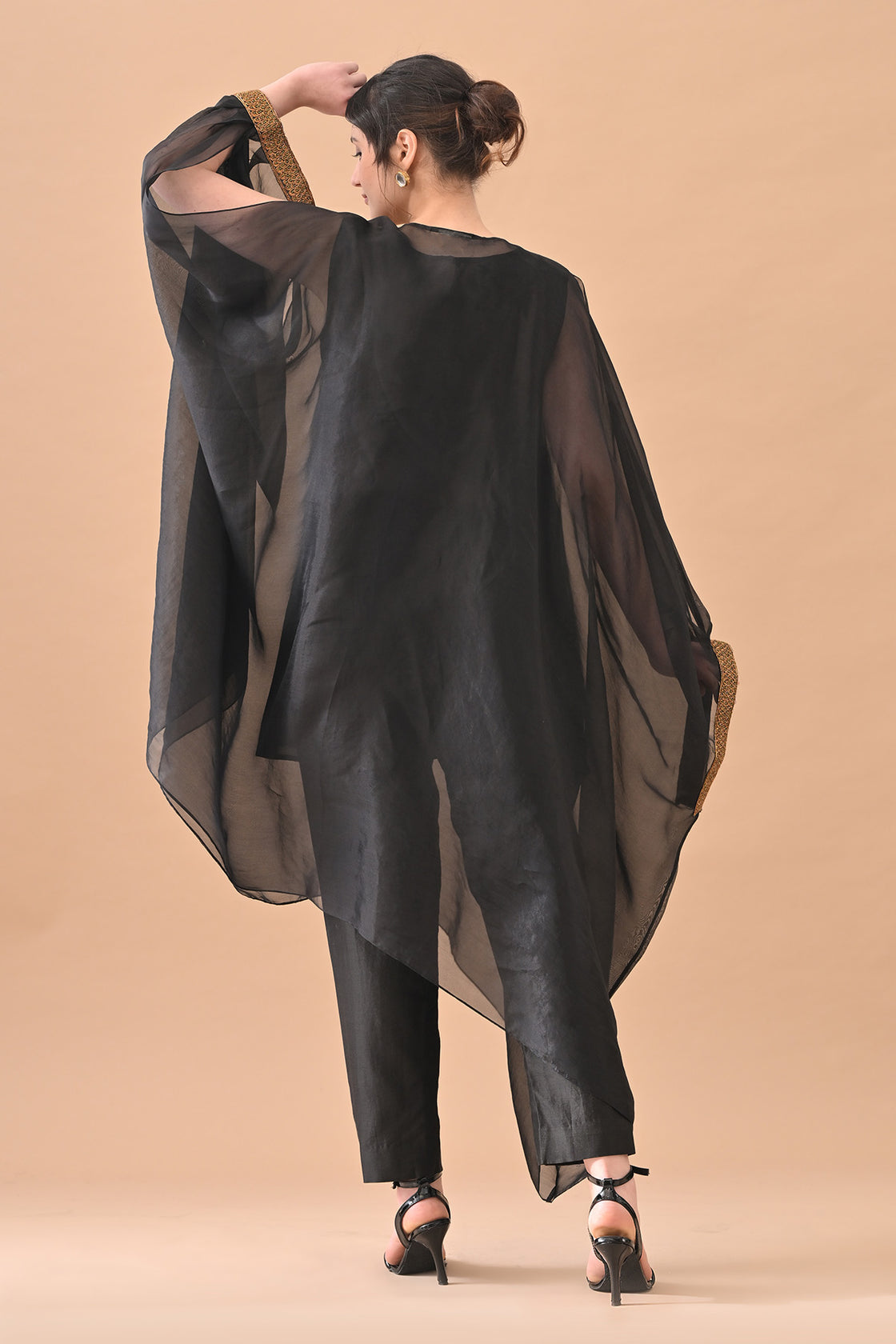 Midnight Black Gold Embroidered Kaftaan Set