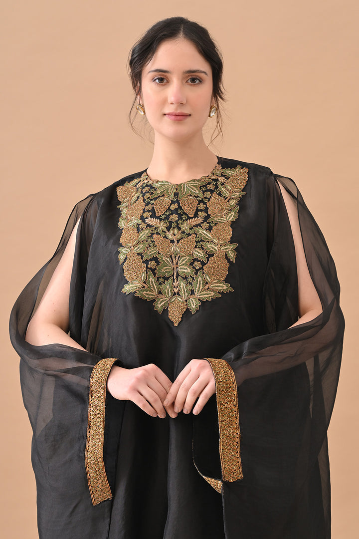 Midnight Black Gold Embroidered Kaftaan Set