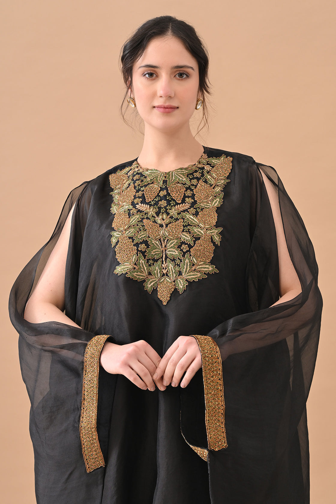 Midnight Black Gold Embroidered Kaftaan Set